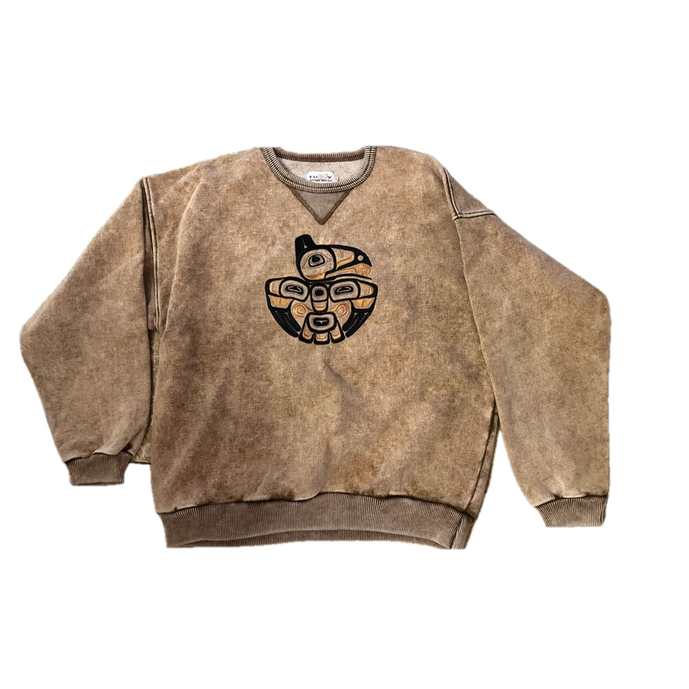 Fuzzy Stonewash Canada Sweatshirt size M Brown Tan Native Indigenous Crewneck